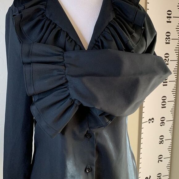 Jami Originals black ruffled collar blouse ruffles at sleeves too size 10 - Picture 5 of 13